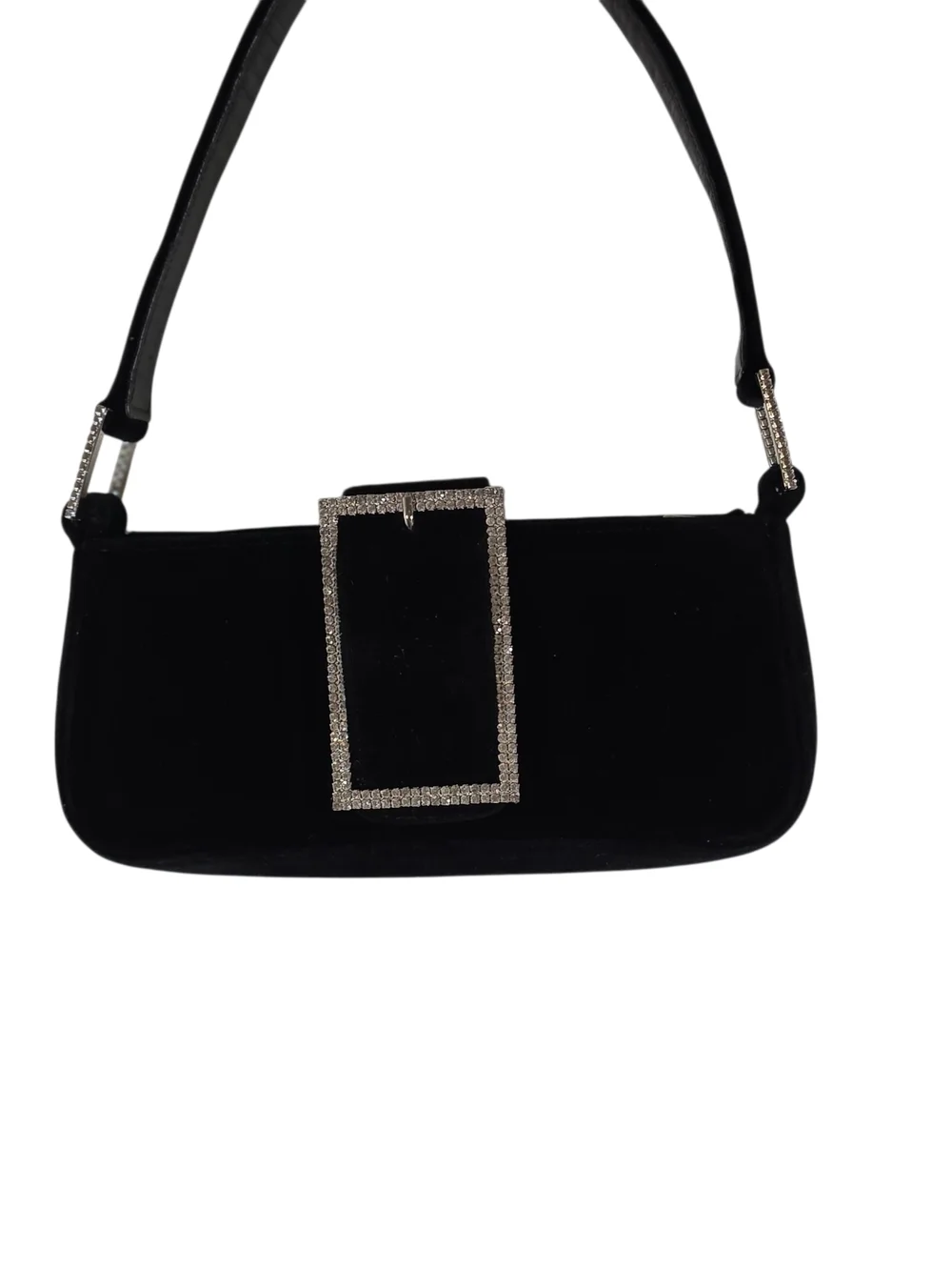 Jimmy Choo Black Velvet Crystal Buckle Baguette Shoulder Bag Y2K Evening Designe